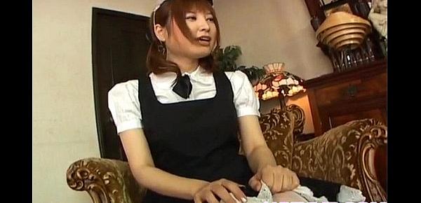  Runna Sakai naughty Asian waitress gets legs spread for pussy play